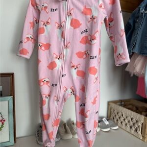 Cozy Pink Fox Print Kids One Piece